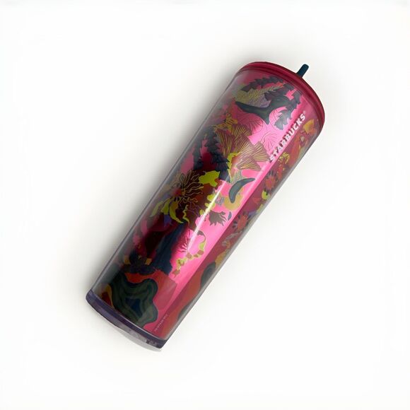NWT 2023 Starbucks Pink Red Jellyfish FLORAL Foil Reflective 24oz Tumbler Venti - Picture 1 of 5